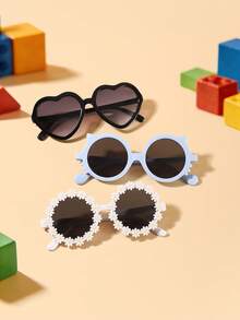 1set 3pcs Kids 3-8Y Mixed PC Frame Glasses, Daisy & Heart & Cat Design, Cute Fashion Eyewear For Party Daily Wear With Glasses Box - Multicolor - View 3