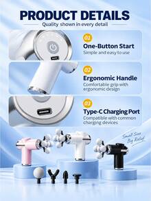 Portable Mini Massage Gun, Deep Tissue Muscle Massager With 5 Interchangeable Massage Heads, Rechargeable Handheld Percussion Massager For Body, Neck, Back Pain Relief And Fitness Relaxation - View 10