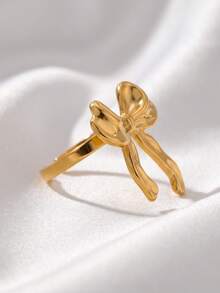 1pc Elegant Minimalist Feminine Cute Bow Ring Suitable For Daily Casual Wedding Party Wear - Gold - View 5