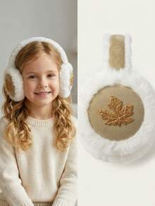 1pc Children's Autumn/Winter Leaf Pattern Thermal Lined Thick Ear Muffs, Warm And Cold-Proof Ear Covers - Multicolor - View 1