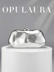 OpulAura 1件裝 銀色歐美風女款壓克力晚宴手拿包，不對稱方盒設計搭配拼色扣環，適合派對、宴會/婚禮、情人節場合 - 銀色 - 查看 1