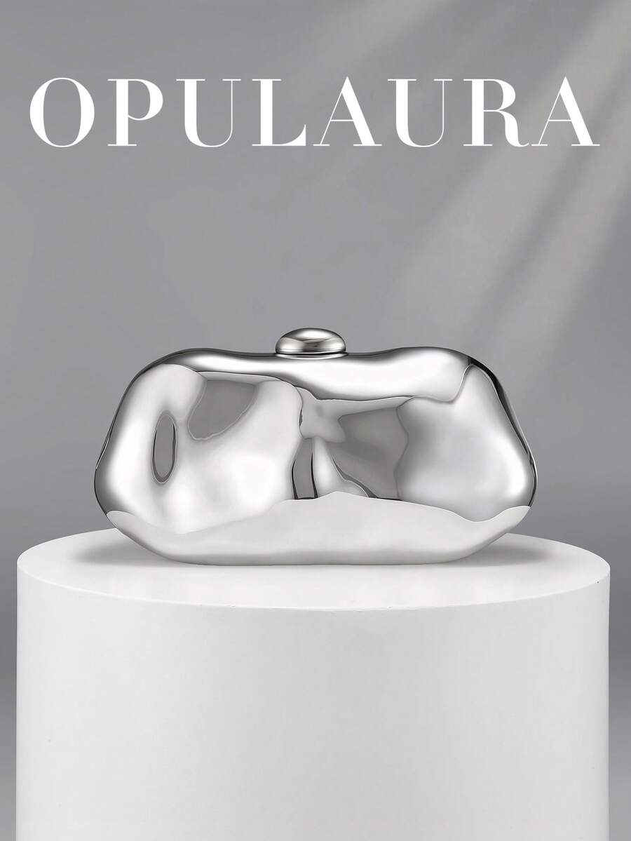 OpulAura 1件裝 銀色歐美風女款壓克力晚宴手拿包,不對稱方盒設計搭配拼色扣環,適合派對、宴會/婚禮、情人節場合 - 銀色 - 查看 1