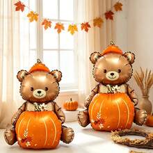 1pc 71cm Sitting Pumpkin-Shaped Cartoon Bear Foil Balloon, Suitable For Thanksgiving-Related Birthday Party Decoration Balloon Toy - View 3