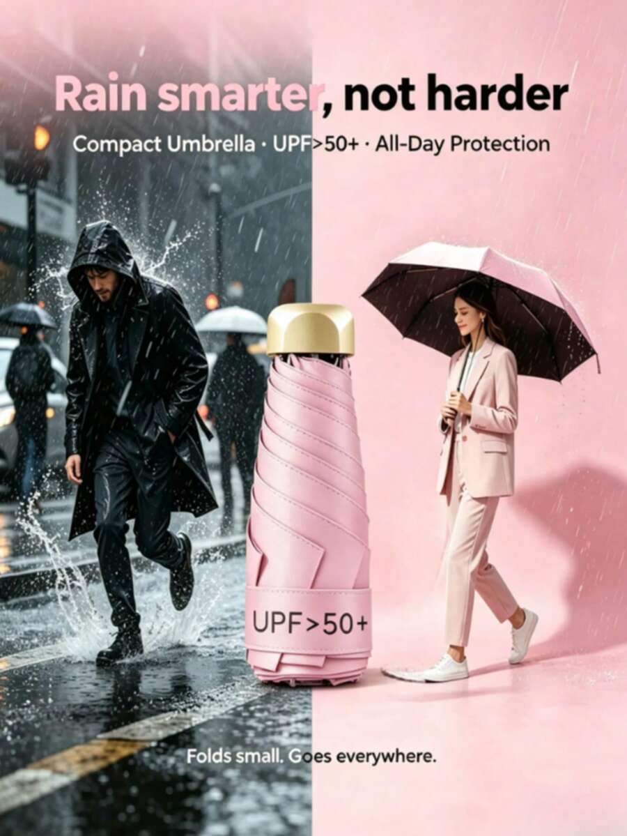 19cm/7.5in Mini Folding Umbrella, Portable Outdoor Sun Umbrella With Storage Bag, UV Protection Sunshade, Sun Protection Product, 6 Ribs + Thick Black Rubberized UV Coating, Travel Essential, Perfect For Outdoor, Travel, Summer Sun Protection, Windproof And Waterproof - Multicolor - View 1