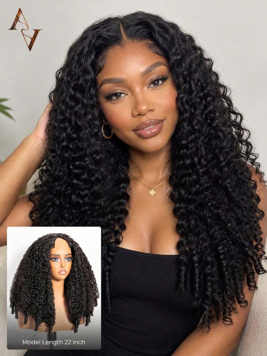 ARABELLA Upgrade V Part Burmese Curly Wig 100% Human Hair No Leave Out Glueless V Shape Full Head Clip In Half Wig Curly Human Hair Wig For Women Natural Color 14-24 Inch Beginner Friendly - SNatural - View 1