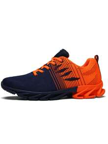 1 Pair Contrast Color Basic Sports Lace-Up Casual Shoes, Breathable Outdoor Shoes For Spring And Autumn - Orange - View 6