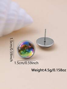 YUJUGLOW 1 Pair Dreamy Colorful Bubble Pattern 316 Stainless Steel Round Stud Earrings, Suitable For Women's Daily Wear - Colorful - View 5