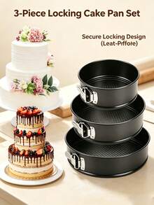 Set Loyang Kue Springform 1/3 buah, Cetakan Kue Anti Lengket dengan Alas yang Dapat Dilepas, Cetakan Kue Bulat, Cocok untuk Kue Keju, Pai, dan Makanan Penutup - Peralatan Memanggang - Gaya Bulat - View 7