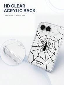 Miniso Spider-Man Phone Case For IPhone 18 Duo, Unisex Couple Style, Creative Cartoon Graffiti Painted Design, Minimalist Transparent MagSafe Magnetic Foldable Phone Case - Clear - View 3