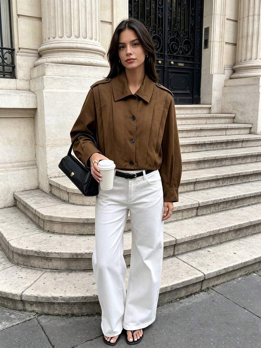 DEEKA Autumn/Winter New European & American Style Loose Versatile Commuting High-End Design Pleated Short Jacket - Brown - View 1