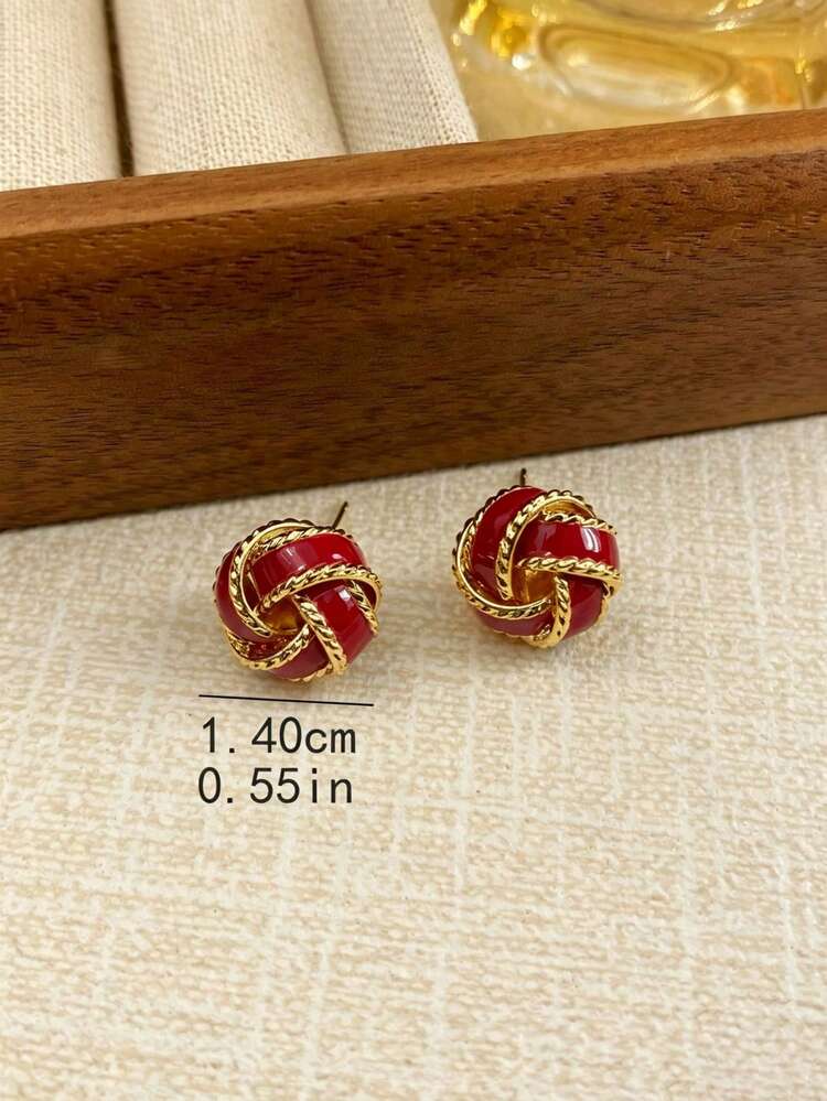 1 Pair Fashion Minimalist Versatile Geometric Knotted Twist Stud Earrings, Suitable For Teenage Girls Daily And Holiday Wear - Oil-dripped Twisted Rope - View 5