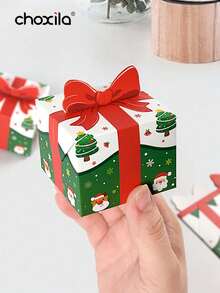 choxila 10/50pcs Christmas Gift Boxes With Bow Decoration, Santa Claus & Christmas Tree Print Candy Boxes, Christmas Party Favor Snack Boxes - Christmas Gift Box - View 5