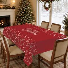 1pc Christmas Minimalist Red Snowflake Merry Christmas Pattern Tablecloth, Stain-Resistant Dining Table Decor Cloth, Suitable For Kitchen, Dining Table, Coffee Table, TV Cabinet, Entryway, Party Holiday Decoration, Home Decor, Christmas Gathering - Multicolor - View 9