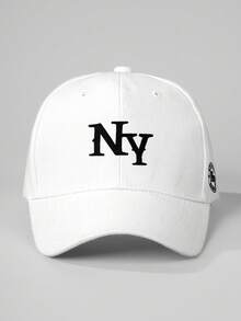 1 buah Topi Baseball Bordir Huruf Unisex NEW YORK Fashion Dapat Diatur Perlindungan Matahari Topi Kasual Cocok Untuk Perjalanan Musim Semi dan Gugur, Pantai, Pesta - Putih - View 2