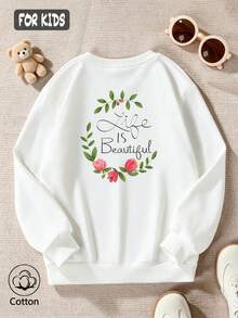 Life Is Beautiful Floral Wreath Artistic Sweatshirt - White - View 3
