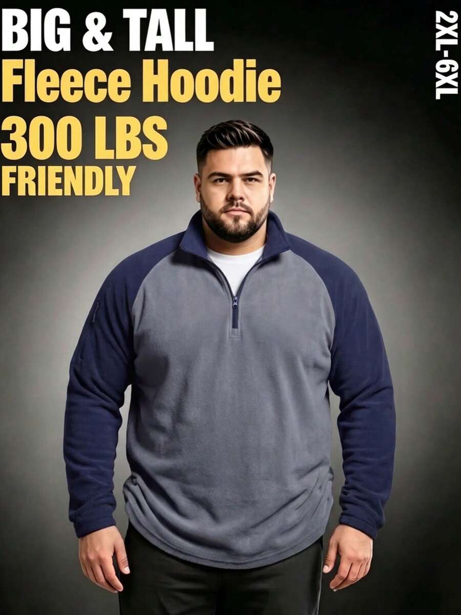 AOMDOTB Plus Size Loose Sherpa Sweatshirt, Casual Outdoor Warm Jacket, Half-Zip Fleece Pullover - Blue - View 1