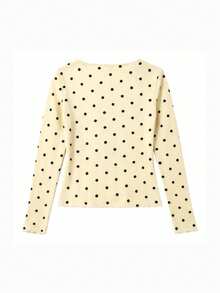 Preppy Sweet Vacation Date Contrast Color Polka Dot Frill Trim Women's Top, Suitable For Back To School Season, Gatherings - Pale Yellow - View 7