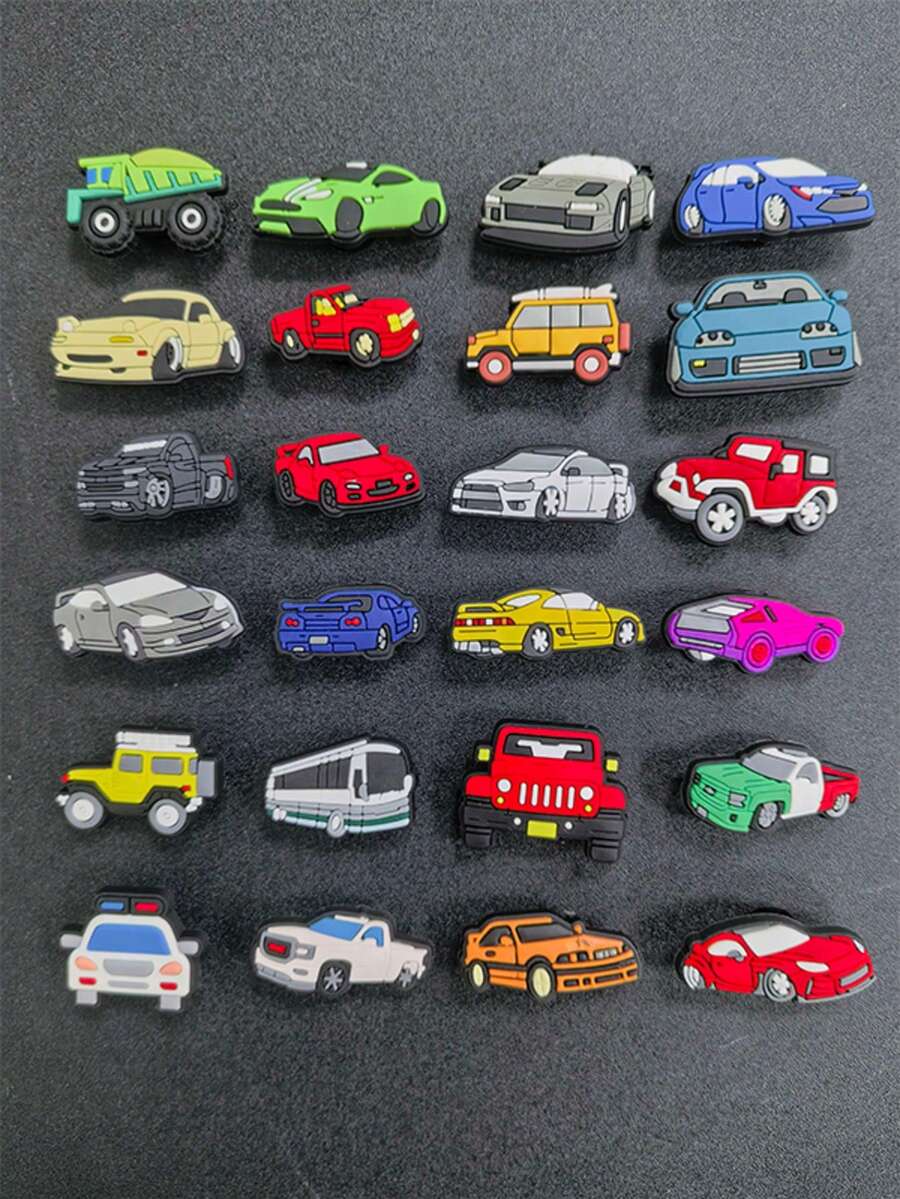 24Pcs Car Shoe Charm Set, Assorted Simulated Car Figures, Removable Charms, Cute Decor Accessories For Shoes - Multicolor - View 1