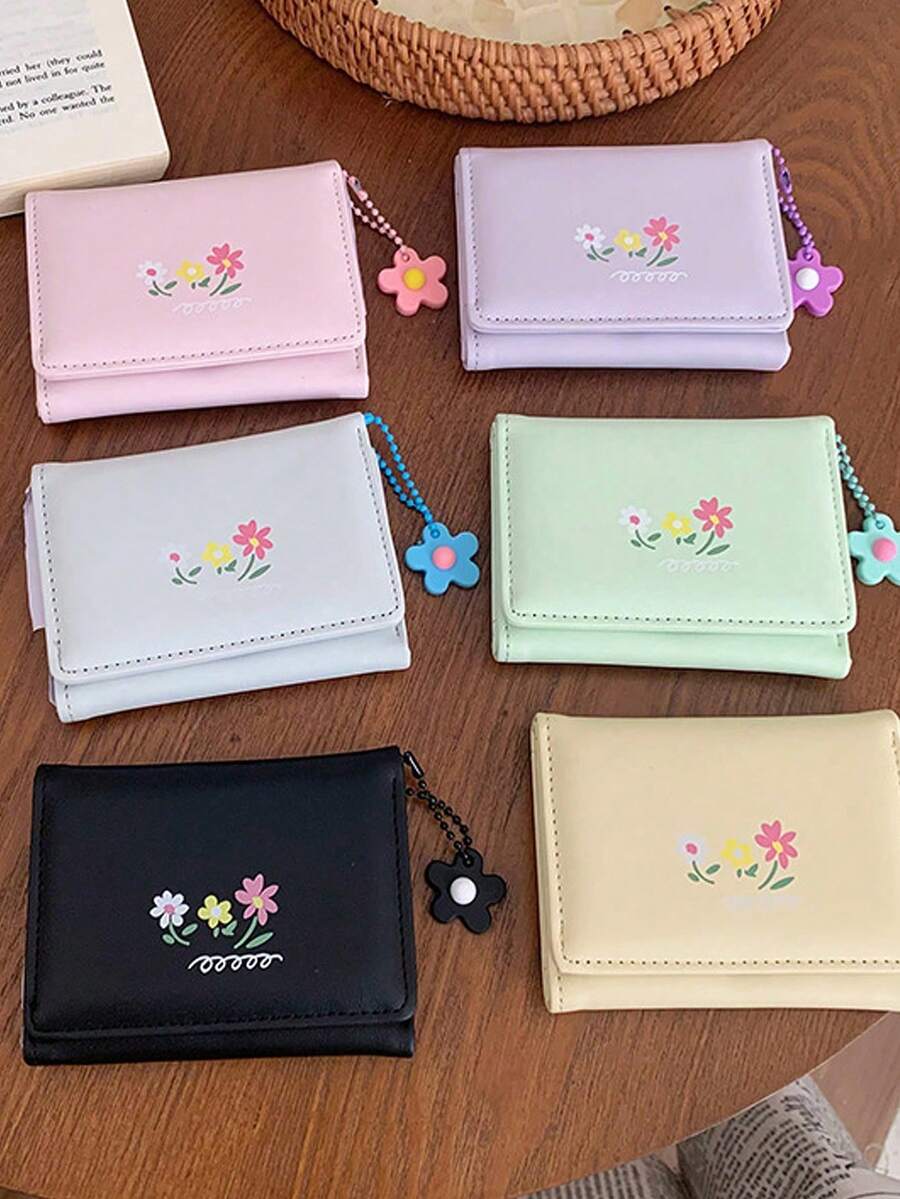 Dompet Motif Bunga Kecil yang Modis, Dompet Bermotif Gaya Mori Minimalis, Dompet Lipat Tiga Wanita Kapasitas Besar, Dompet Tempat Kartu Lipat - MultiWarna - View 1