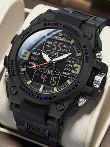 1pc New Fashion Dual Display Luminous Waterproof Men's & Teenager Outdoor Sports Electronic Watch - A - View 4