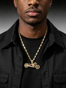 1pc Fashionable Personalized Hip-Hop Motorcycle Style Men's 3D Motorcycle Pendant Necklace, Versatile Motorcycle Design Pendant Charm, Men's Holiday Gift - Yellow Gold - View 1