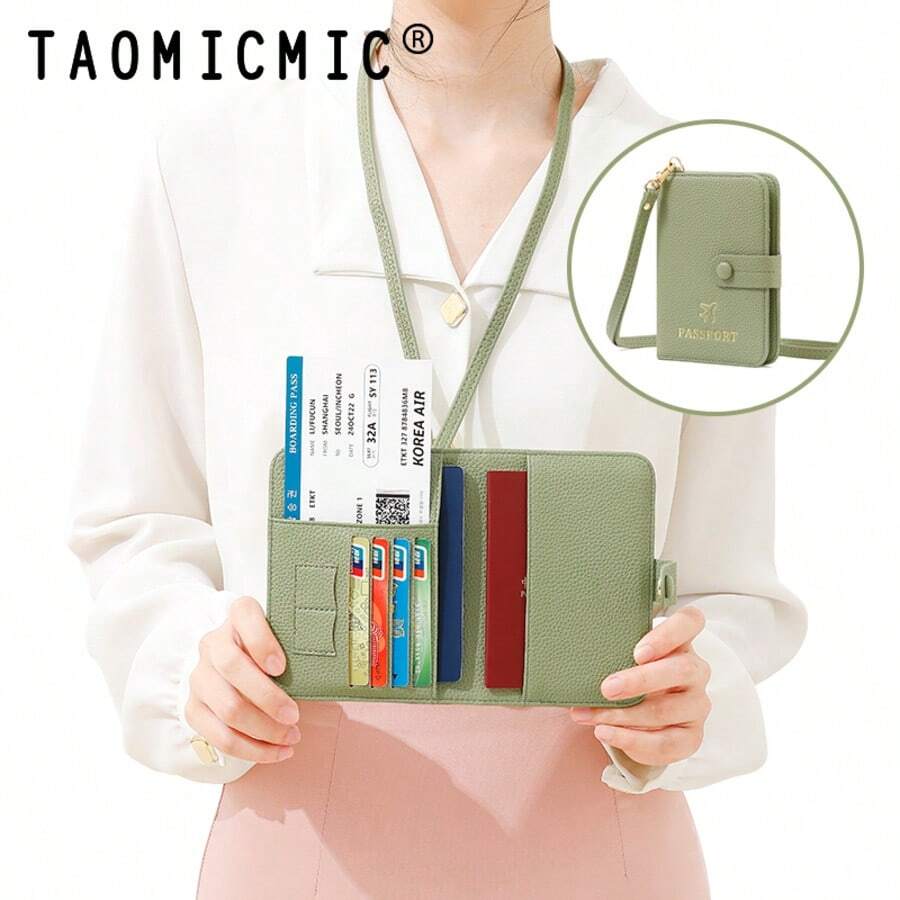 RFID Blocking Passport Holder PU Travel Document Wallet With Detachable Lanyard Multi Slots Holds 2 Passports Cards SIM Cards & Boarding Ticket