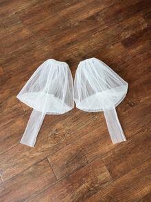 1pc White Mesh Pleated Petal Sleeve 2pcs Elastic Bridal Long Sleeve Jellyfish Sleeve - Multicolor - View 2