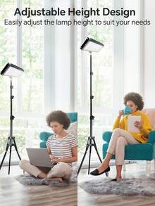 LED Reading Floor Lamp, 62" Standing Lamp - Adjustable Color Temperature & Dimmable Brightness Modern Floor Lamps, USB-Powered Floor Lights With Auto Timer & Adjustable Height Tripod Stand, Work Light For Home, School, Office, Living Room & Bedroom - Black - View 4