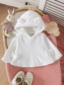 1 buah Jubah Berkerudung Bulu Putih Lucu dan Nyaman untuk Bayi Perempuan, Gaya Liburan Musim Gugur/Dingin - Putih - View 1