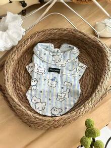 1pc Pet Pajamas Short Sleeve Thin Fleece Clothing, Stylish Anti-Shedding Outfit For Poodle, Teddy And Other Small Dogs, Lightweight Spring/Autumn Matching Pet Clothes For Dogs And Cats - Multicolor - View 6