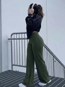Pantalones de yoga de cintura alta con campana, pantalones deportivos de pierna ancha elástica y holgada que levantan los glúteos, leggings de pierna ancha lavables a máquina, pierna recta para otoño NGKV - Morado - Ver 1