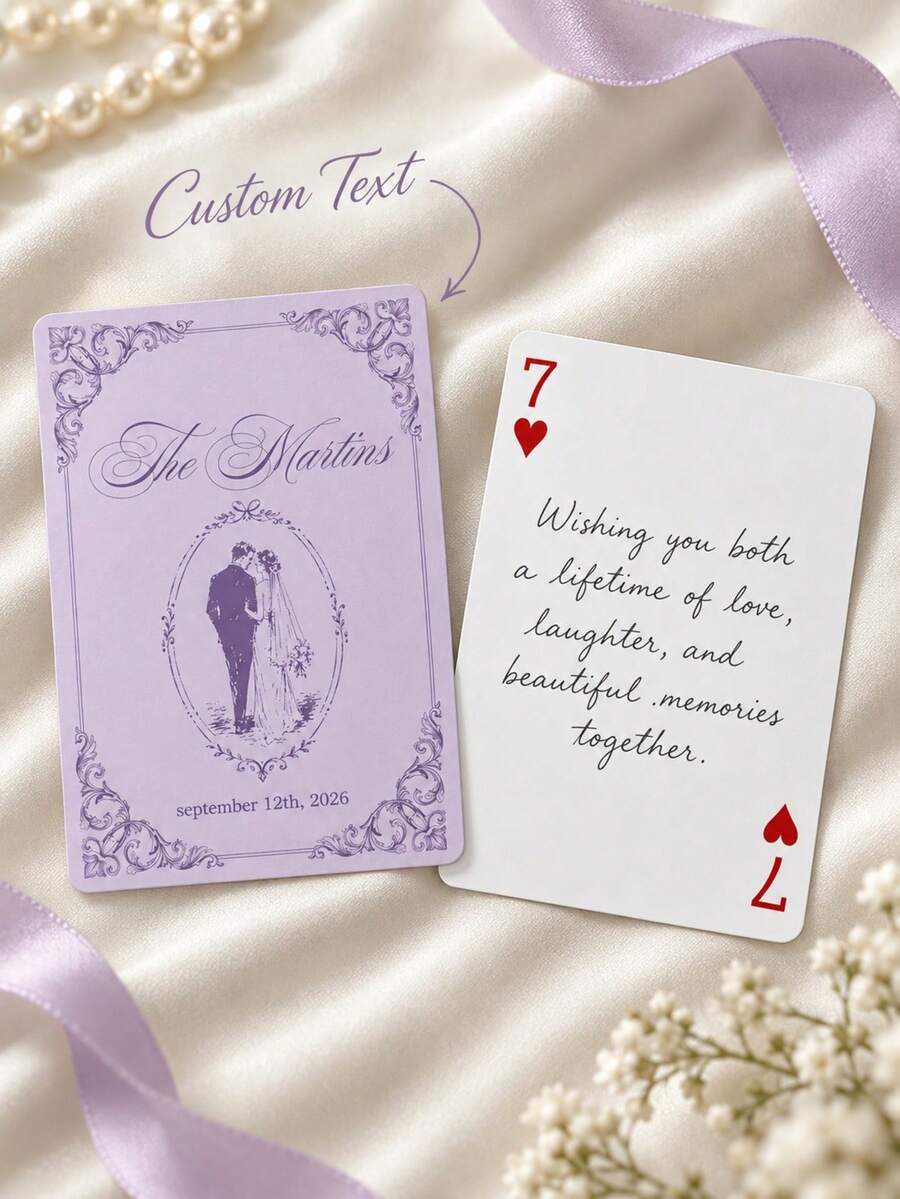 1pc Personalized Custom Wedding Poker Cards,Custom Names Date Vintage Couple Sketch Playing Cards,Wedding Favor Souvenir Gift,Wedding Table Decoration - Multicolor - View 1