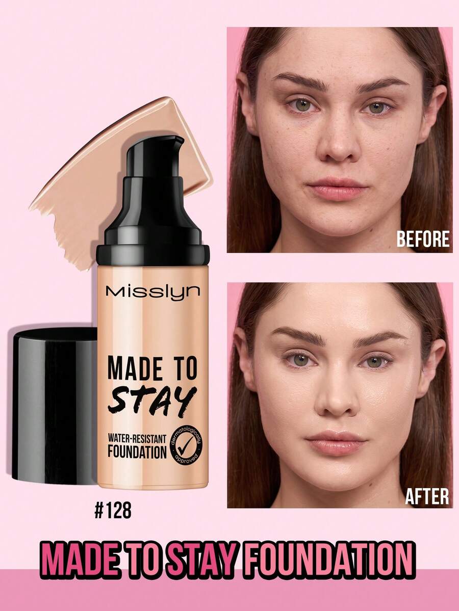 MISSLYN 1件裝 Made To Stay 防水底妝，高遮瑕乳霜底妝，長效持妝防暈染，臉部液態底妝兼遮瑕膏，適合日常/派對/Y2K，玻璃肌/自然光澤/柔美妝感，萬聖節妝容