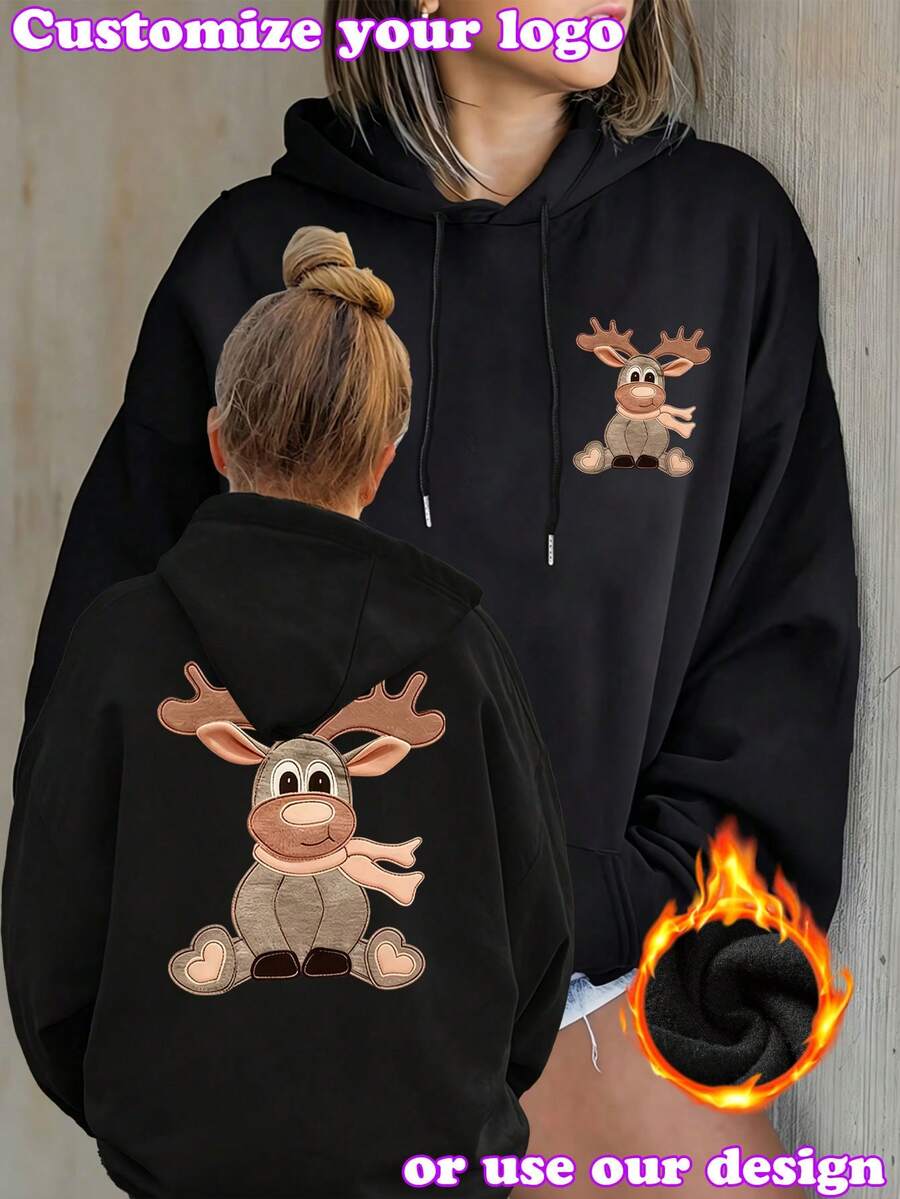 Personalized Custom Women's Sweatshirt For Autumn/Winter - Halloween Customization - Front, Add Your Own Photos To Design Your Personalized Black Fall - Black - View 1