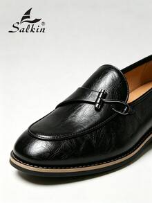 Salkin 男士復古設計一腳蹬樂福鞋，平價奢華優雅紳士社交正式鞋，手工縫線，適合中年、年輕、學生返校、畢業典禮、大學風休閒鞋，辦公商務通勤鞋，派對宴會婚禮新郎鞋，西裝穿搭，節日禮物，春夏秋季，大尺碼男鞋，請選擇大一號 - 黑色 - 查看 5