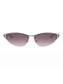 1 Pair Men's Silver Cat Eye Half-Frame Lightweight Luxury Metal Thin Temple Classic Fashion Glasses - Silver - View 3