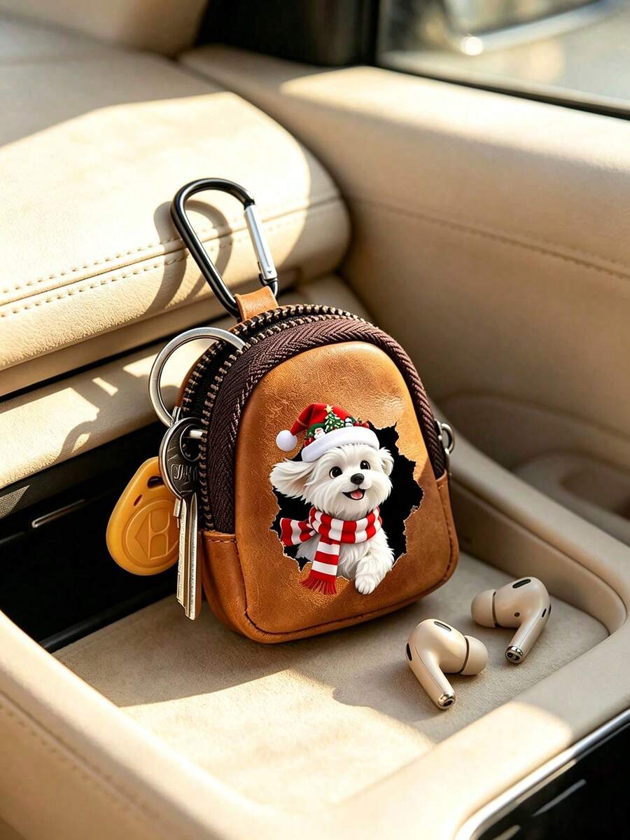 Dog Print Mini Wallet, Zipper Coin Wallet, Car Key Bag, Headphone Storage Bag, Birthday Gift, Valentine's Day, Couple - Multicolor - View 1