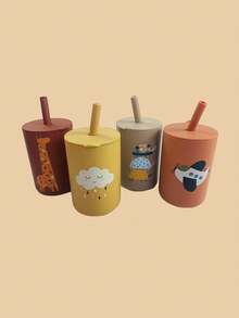 1pc Silicone Baby Straw Cup With Cute Printed Pattern, 180ml Large Capacity Water Cup Suitable For Baby Daily Drinking - Multicolor - View 5