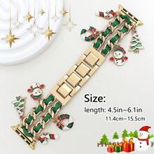 Halloween Christmas Fun Colorful Leather Oil-Drip Skull, Christmas Tree, Snowflake Pendant Metal Bracelet Watch Band Compatible With Apple Watch, Decorative Replacement Wristband Compatible With Apple Watch 38/40/41/42/44/45/46/49mm, Adjustable Length, Easy To Operate (Band Only, Watch And Case Not Included) - Green Gold - View 2