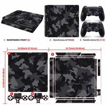 Dark Gray Camouflage Pattern Vinyl Sticker Set Compatible With PS4 Slim, Full Set Includes Console Sticker + 2 Controller Stickers, Premium PVC Material, Scratch-Resistant And Wear-Resistant, Removable Without Residue Game Console Decorative Film - View 6