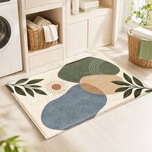 1PC Rust Orange Blue Leaf Print Faux Cashmere Rug, Contemporary Abstract Rectangular Area Rug And Floor Mat With Wavy Color Blocks, Artistic Home Decor For Living Room, Bedroom, Kitchen Or Hallway - Multicolor - View 10