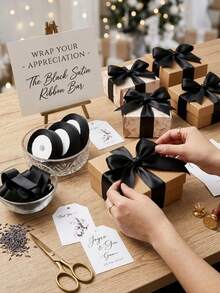 Black Satin Ribbon Double-Sided Satin Ribbon Bow Satin Ribbon Handmade Bow Craft Wedding Christmas Decoration DIY Greeting Card Gift Wrapping - Multicolor - View 4