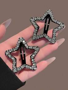 6/2 Pcs Sparkly Rhinestone Star Hair Clips, Cute Y2K Crystal Star Snap Barrettes, Glitter Metal Hairpins Hair Accessories For Women Girls - Multicolor - View 9