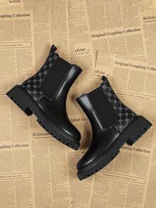Women's 2026 New Spring/Autumn Single Boot, Thick Sole Slim Chelsea Ankle Boots - Black - View 5