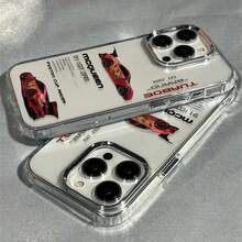 1pc Red Sports Car English Aesthetic Pattern Premium Transparent Full Coverage TPU Anti-Drop Fashion Phone Case Compatible With Iphone 11 12 13 14 15 16 17 18 Pro Max/Plus 7/XR Shockproof Protective Cover - View 2