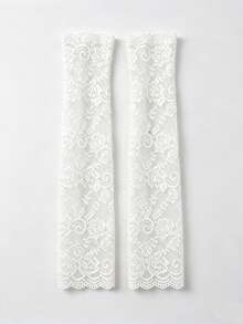 1 Pair Women's Lace Arm Sleeves, Elegant Breathable Solid Color Design, Summer Outing Cooling Arm Guards, Long Structured Random Style Suitable For Daily Commute And Party - A - View 5