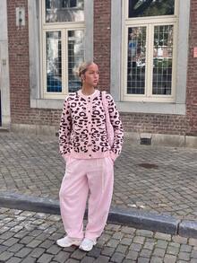 Women's Leopard Print Cardigan Sweater With Button Front, Loose Long Sleeve Knit Top Suitable For Autumn/Winter Outings, Weekends And Holidays - Pink - View 5