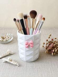 1pc Fashion Diamond Texture Bow Makeup Brush Holder - Lightweight, Suitable For Cosmetics And Bathroom Decor Countertop Storage - Multicolor - View 8