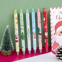 16pcs Random Cute Christmas Cartoon Retractable Gel Pens, Christmas Tree Santa Claus Reindeer Pattern Press-Type Water Pens, Office Planner Writing Stationery Christmas Party Small Gift, Includes 6 Pens + 10 Refills - Multicolor - View 11