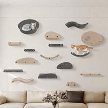 1pc Cat Wall Shelf, Pet Felt Cat Climbing Furniture, Suitable For Indoor Small And Large Cats - Grey - View 3